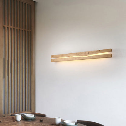 Contemporary Nordic Wood Resin Rectangular Cracked Wood Grain LED Wall Sconce Lamp For Living Room
