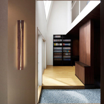 Contemporary Nordic Wood Resin Rectangular Cracked Wood Grain LED Wall Sconce Lamp For Living Room