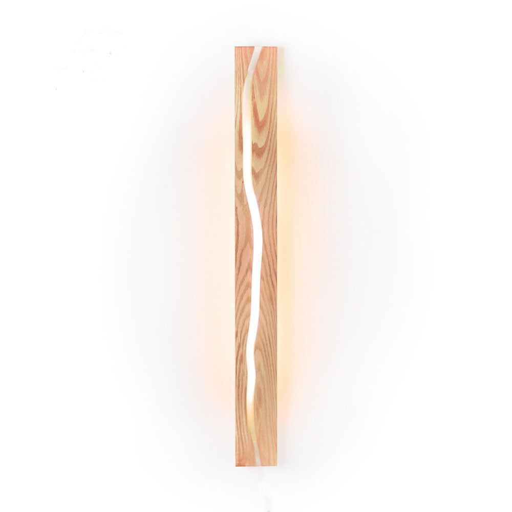 Contemporary Nordic Wood Resin Rectangular Cracked Wood Grain LED Wall Sconce Lamp For Living Room