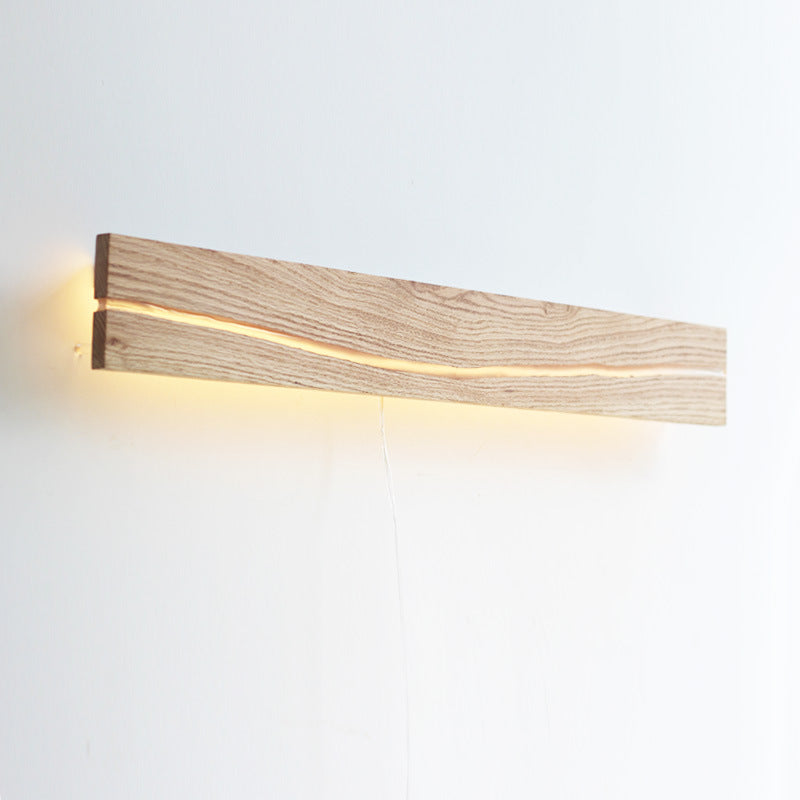 Contemporary Nordic Wood Resin Rectangular Cracked Wood Grain LED Wall Sconce Lamp For Living Room