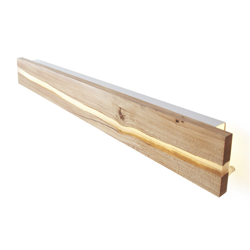 Contemporary Nordic Wood Resin Rectangular Cracked Wood Grain LED Wall Sconce Lamp For Living Room