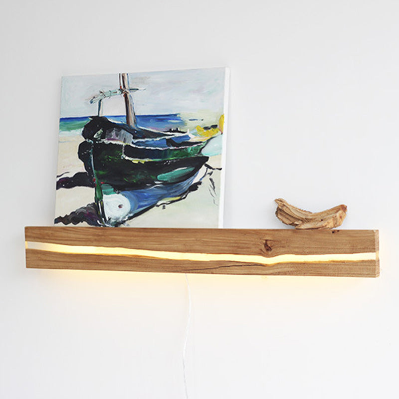 Contemporary Nordic Wood Resin Rectangular Cracked Wood Grain LED Wall Sconce Lamp For Living Room