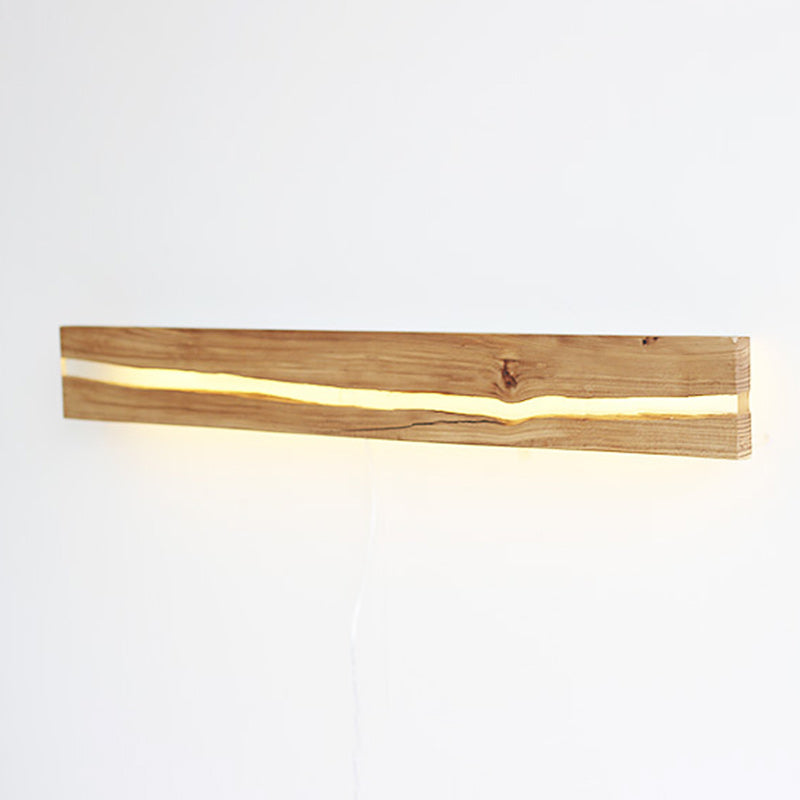 Contemporary Nordic Wood Resin Rectangular Cracked Wood Grain LED Wall Sconce Lamp For Living Room