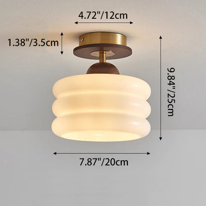 Contemporary Retro Walnut Wood Metal Glass Floral 1-Light Semi-Flush Mount Ceiling Light For Living Room
