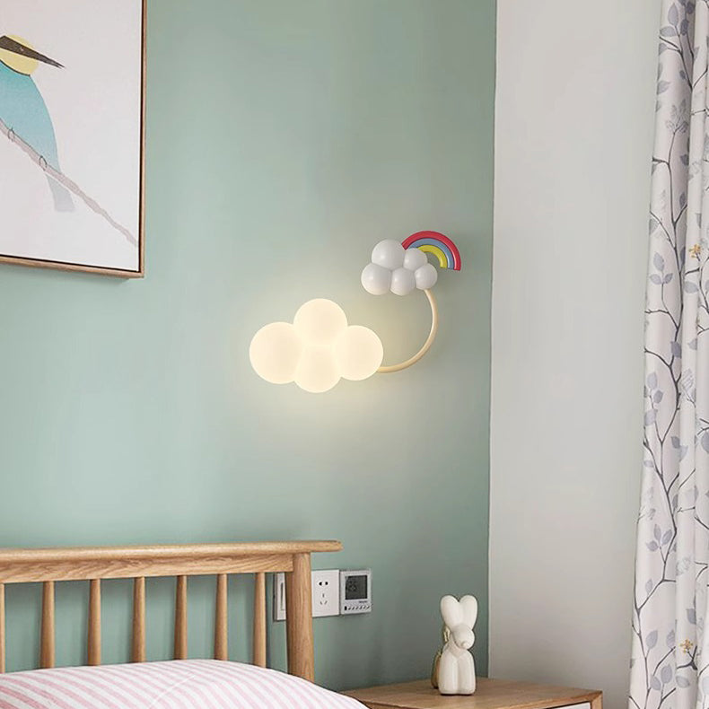 Contemporary Creative Iron & Plastic Cloud-Shaped LED Wall Sconce Lamp For Bedroom