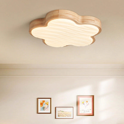 Contemporary Nordic Wood & Acrylic Floral LED Flush Mount Ceiling Light For Bedroom