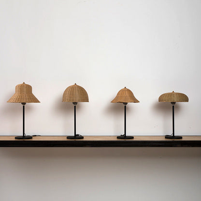Modern Art Deco Iron & Bamboo Round Hat-Shaped LED Table Lamp For Bedroom