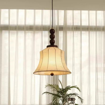 Modern Mid-Century Wood & Fabric Round Floral 1-Light Pendant Light For Living Room