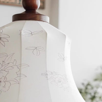 Modern Mid-Century Wood & Fabric Round Floral 1-Light Pendant Light For Living Room