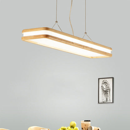 Traditional Japanese Wood Acrylic Rectangular LED Island Light Chandelier For Dining Room