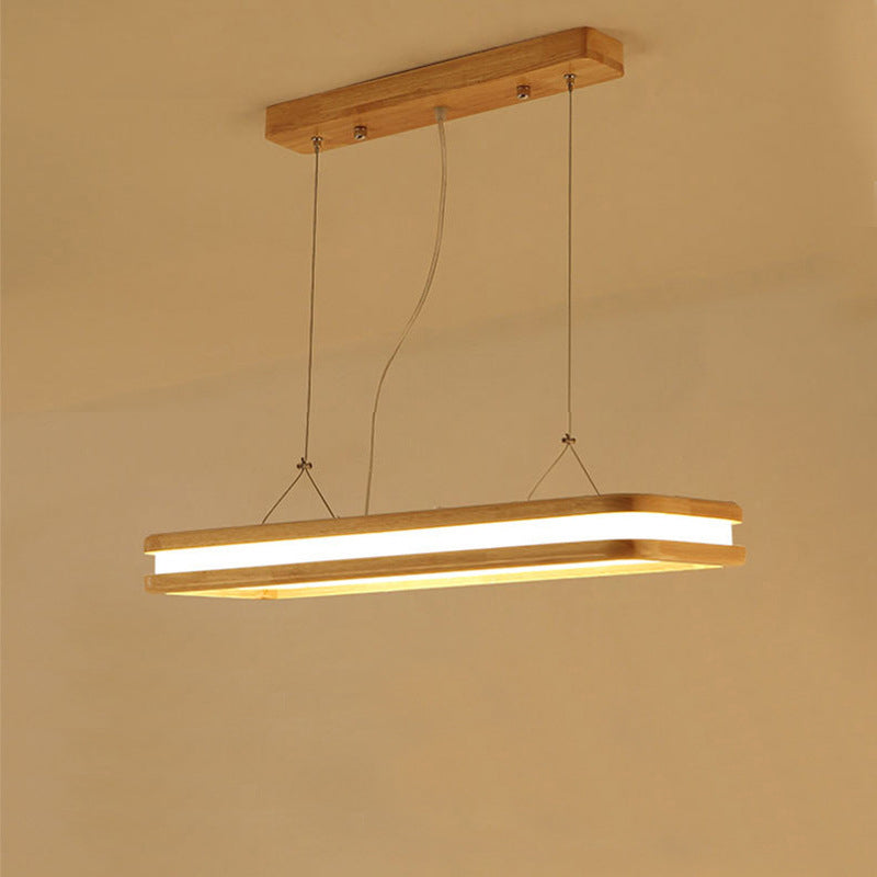 Traditional Japanese Wood Acrylic Rectangular LED Island Light Chandelier For Dining Room