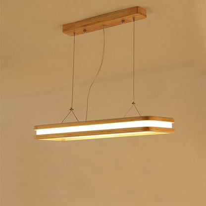 Traditional Japanese Wood Acrylic Rectangular LED Island Light Chandelier For Dining Room