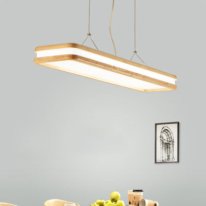 Traditional Japanese Wood Acrylic Rectangular LED Island Light Chandelier For Dining Room