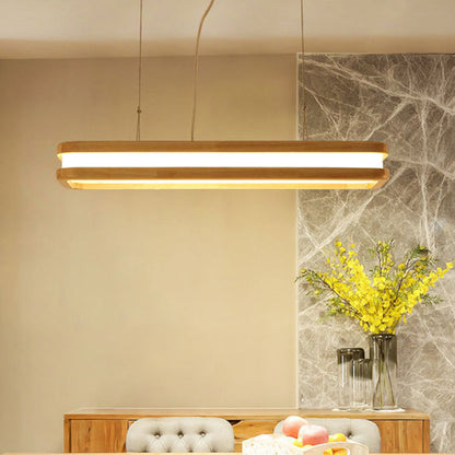 Traditional Japanese Wood Acrylic Rectangular LED Island Light Chandelier For Dining Room