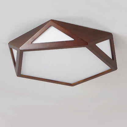 Traditional Chinese Solid Wood & Acrylic Hexagonal LED Flush Mount Ceiling Light For Bedroom