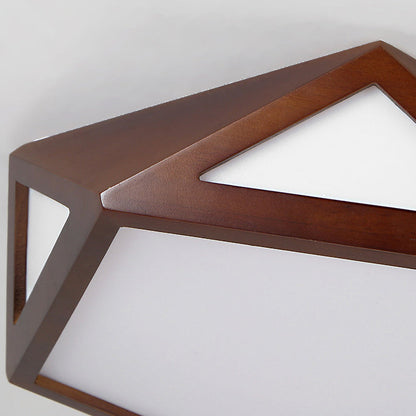 Traditional Chinese Solid Wood & Acrylic Hexagonal LED Flush Mount Ceiling Light For Bedroom