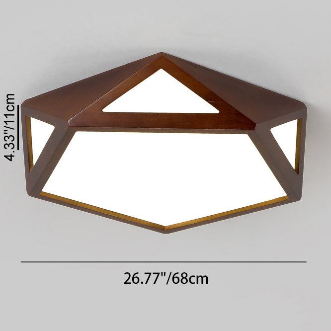 Traditional Chinese Solid Wood & Acrylic Hexagonal LED Flush Mount Ceiling Light For Bedroom