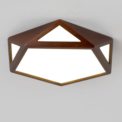 Traditional Chinese Solid Wood & Acrylic Hexagonal LED Flush Mount Ceiling Light For Bedroom