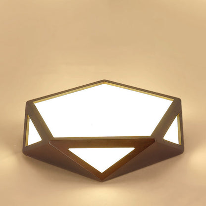 Traditional Chinese Solid Wood & Acrylic Hexagonal LED Flush Mount Ceiling Light For Bedroom