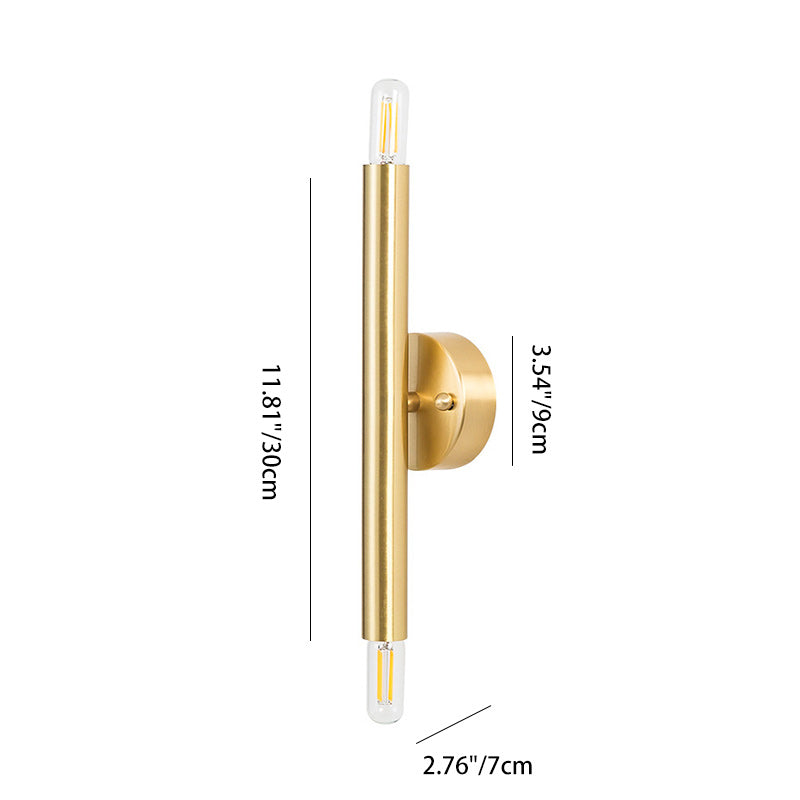 Contemporary Nordic Brass Cylindrical Up & Down 2-Light Wall Sconce Lamp For Bedroom