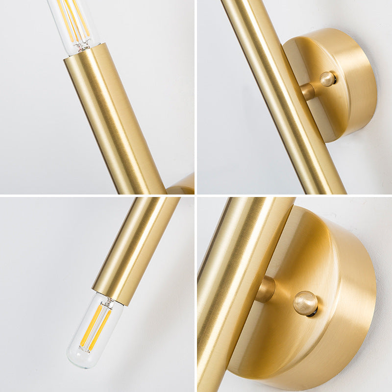Contemporary Nordic Brass Cylindrical Up & Down 2-Light Wall Sconce Lamp For Bedroom
