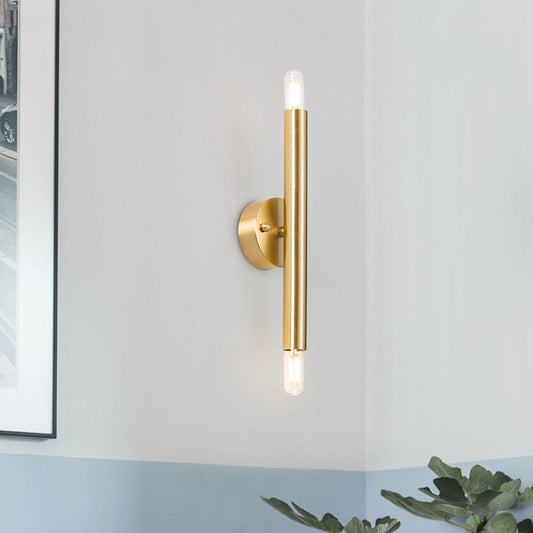 Contemporary Nordic Brass Cylindrical Up & Down 2-Light Wall Sconce Lamp For Bedroom