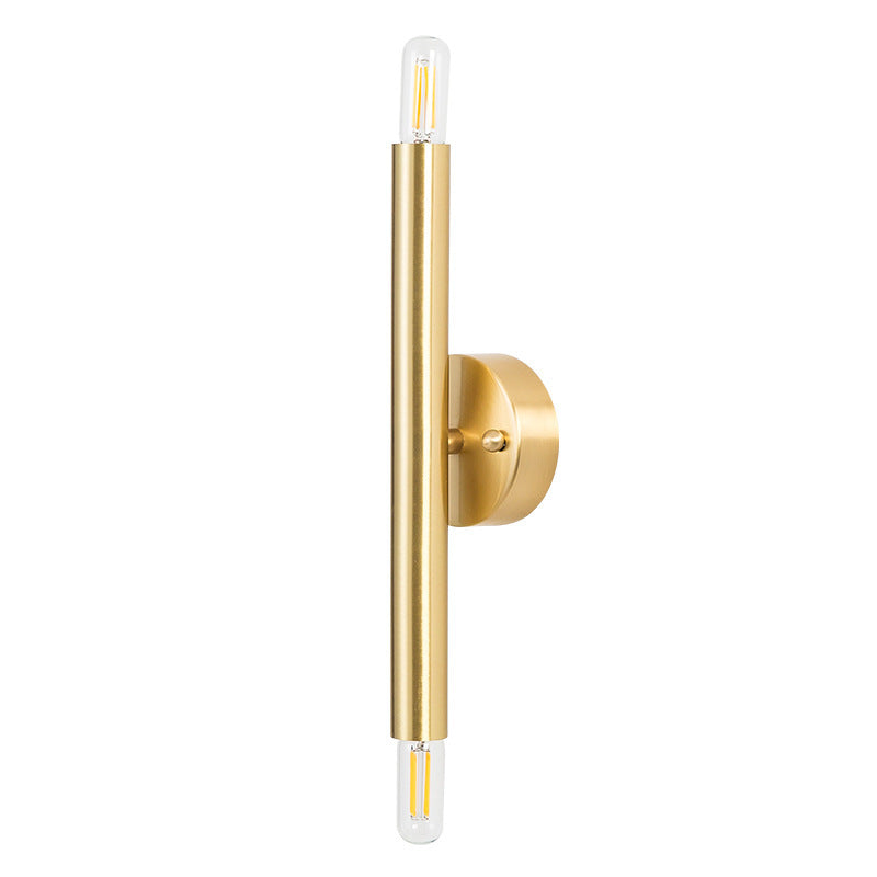 Contemporary Nordic Brass Cylindrical Up & Down 2-Light Wall Sconce Lamp For Bedroom