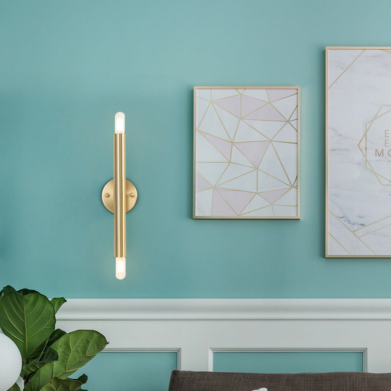 Contemporary Nordic Brass Cylindrical Up & Down 2-Light Wall Sconce Lamp For Bedroom