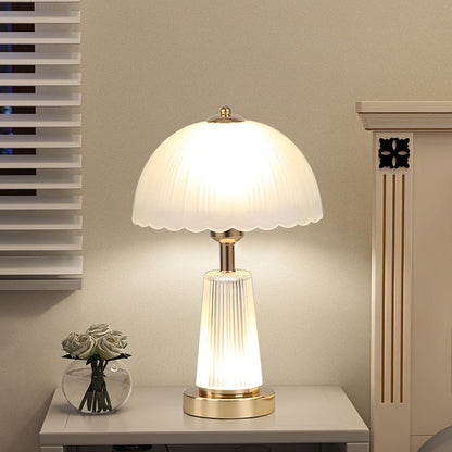 Modern Minimalist Metal Acrylic Glass Striped Cylinder Base Dome Flower 1-Light Table Lamp For Bedroom
