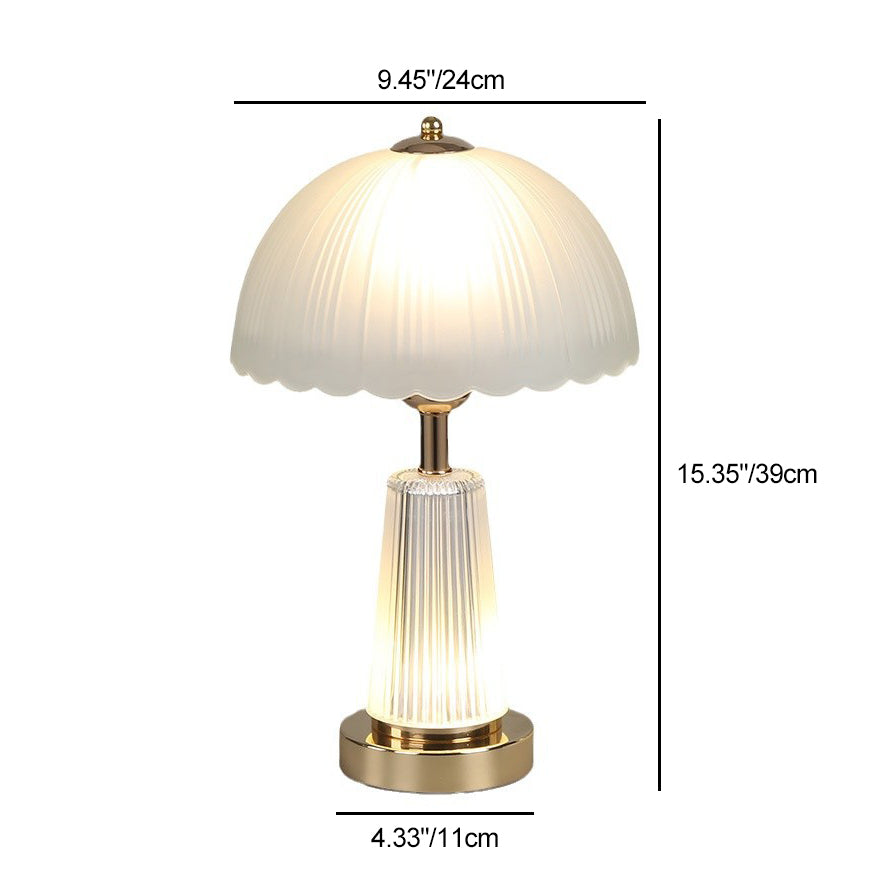 Modern Minimalist Metal Acrylic Glass Striped Cylinder Base Dome Flower 1-Light Table Lamp For Bedroom