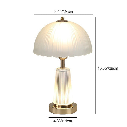 Modern Minimalist Metal Acrylic Glass Striped Cylinder Base Dome Flower 1-Light Table Lamp For Bedroom