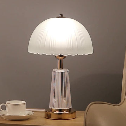 Modern Minimalist Metal Acrylic Glass Striped Cylinder Base Dome Flower 1-Light Table Lamp For Bedroom