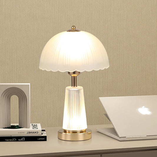 Modern Minimalist Metal Acrylic Glass Striped Cylinder Base Dome Flower 1-Light Table Lamp For Bedroom
