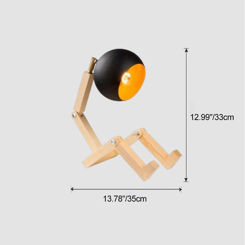 Contemporary Nordic Wood & Iron Wooden Man Round 1-Light Table Lamp For Bedroom