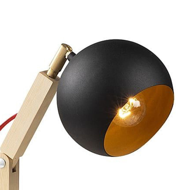 Contemporary Nordic Wood & Iron Wooden Man Round 1-Light Table Lamp For Bedroom