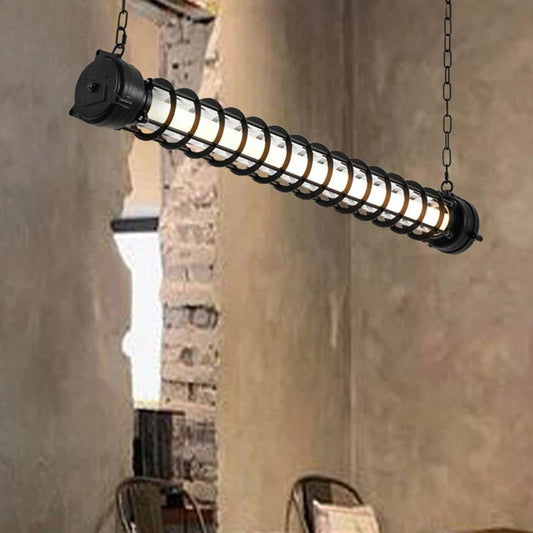 Contemporary Industrial Iron Cylindrical LED Island Light Chandelier For Dining Room