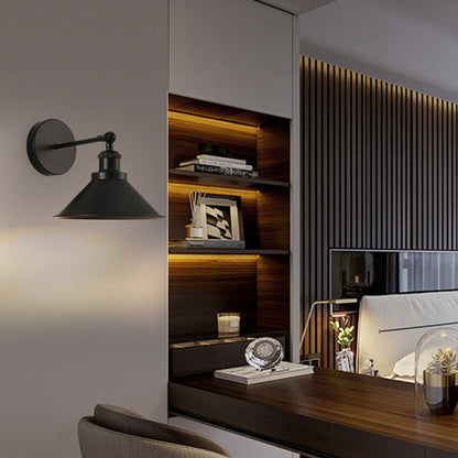 Contemporary Retro Iron Round Cone 1-Light Wall Sconce Lamp For Living Room