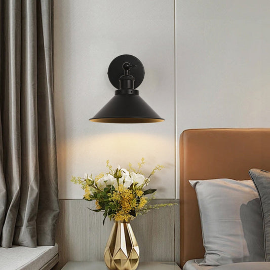 Contemporary Retro Iron Round Cone 1-Light Wall Sconce Lamp For Living Room