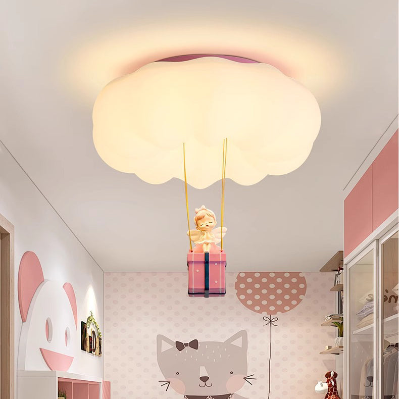 Contemporary Creative Iron Acrylic Resin Cloud Shape LED Flush Mount Ceiling Light For Girl's Bedroom