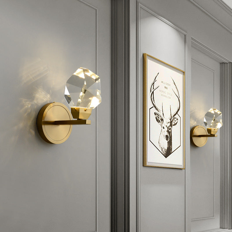Modern Luxury Brass Irregular Crystal LED Wall Sconce Lamp For Bedroom