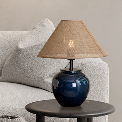 Contemporary Nordic Ceramic And Fabric Jar-Shaped 1-Light Table Lamp For Bedroom