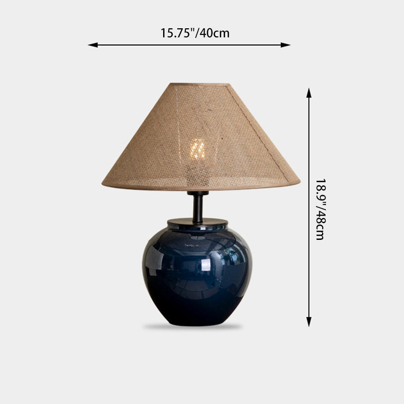 Contemporary Nordic Ceramic And Fabric Jar-Shaped 1-Light Table Lamp For Bedroom