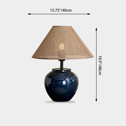 Contemporary Nordic Ceramic And Fabric Jar-Shaped 1-Light Table Lamp For Bedroom