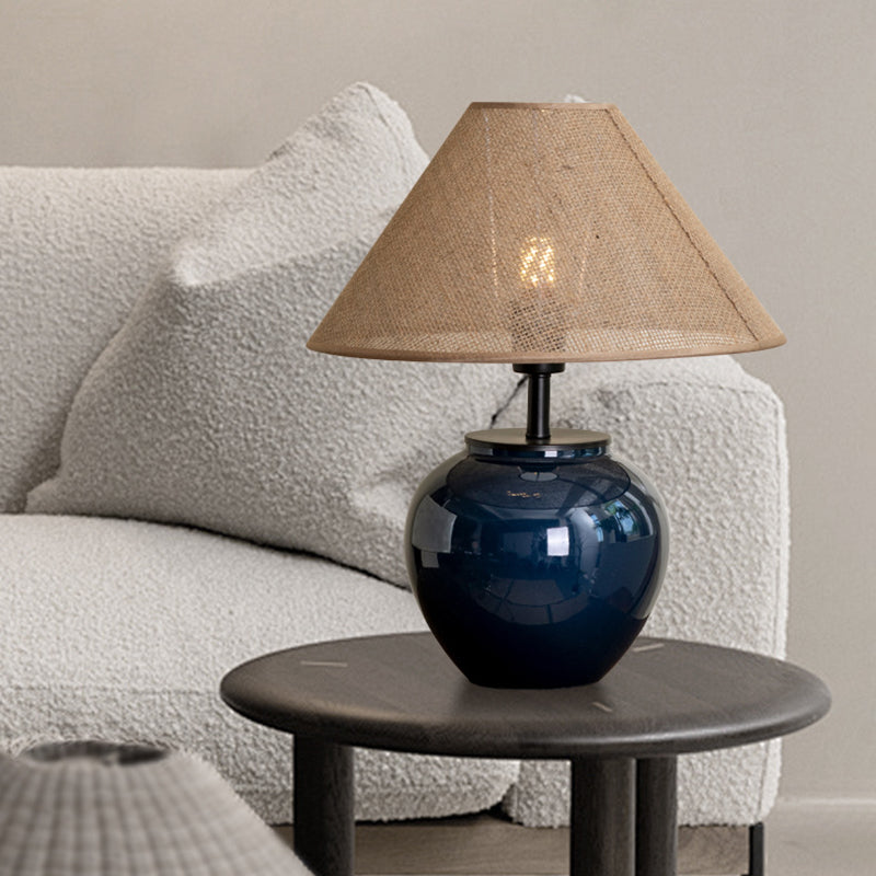 Contemporary Nordic Ceramic And Fabric Jar-Shaped 1-Light Table Lamp For Bedroom