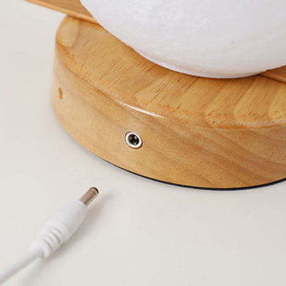 Modern Minimalist Rubberwood And Iron PVC Rectangular Frame 3D Printed Moon LED Table Lamp For Bedroom