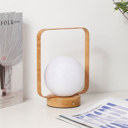 Modern Minimalist Rubberwood And Iron PVC Rectangular Frame 3D Printed Moon LED Table Lamp For Bedroom