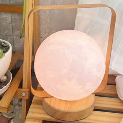 Modern Minimalist Rubberwood And Iron PVC Rectangular Frame 3D Printed Moon LED Table Lamp For Bedroom