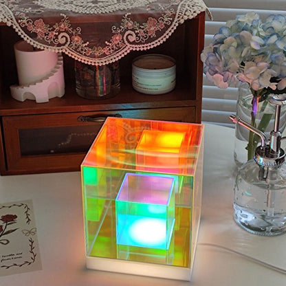 Contemporary Creative Acrylic Multicolor Diamond Cube Pyramid LED Night Light Table Lamp For Bedroom