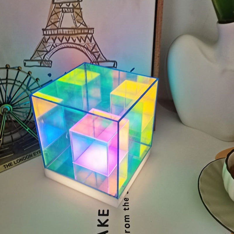 Contemporary Creative Acrylic Multicolor Diamond Cube Pyramid LED Night Light Table Lamp For Bedroom