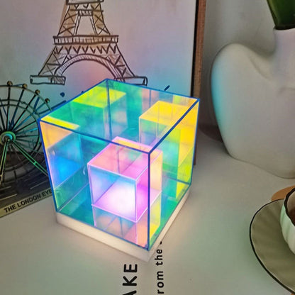 Contemporary Creative Acrylic Multicolor Diamond Cube Pyramid LED Night Light Table Lamp For Bedroom
